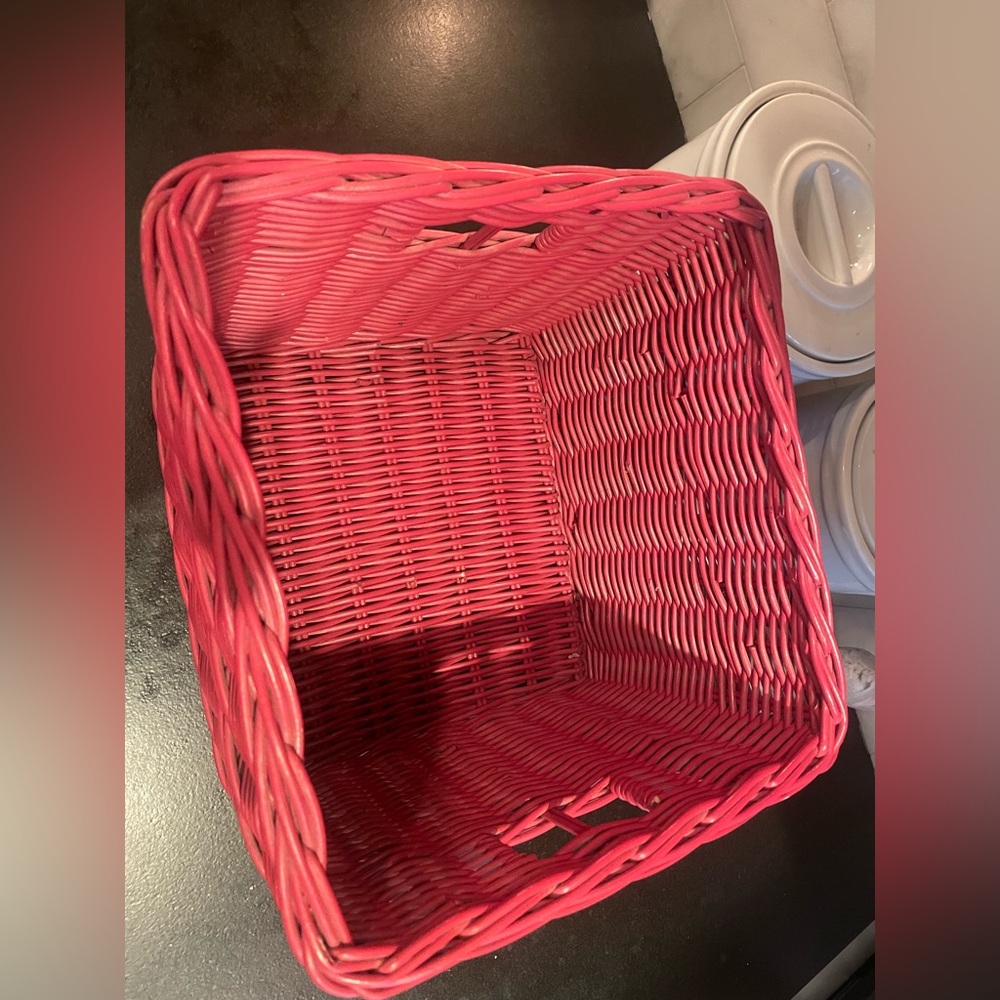 Pottery Barn Kids Large Square Sabrina Basket 12" x 12" x 9.5" Red Wicker - Picture 3 of 7